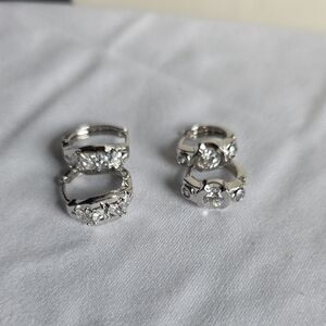 2 Sets 14k Silver Plated Crystal Hoop Earrings - Sparkling Pavé Huggies